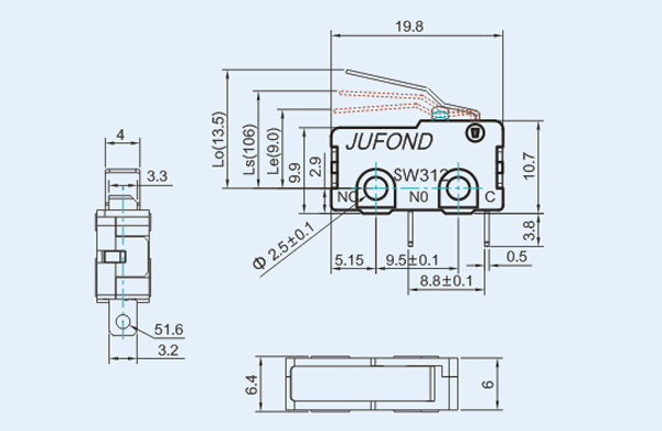 SW312系列微動開關(guān)10-3尺寸圖